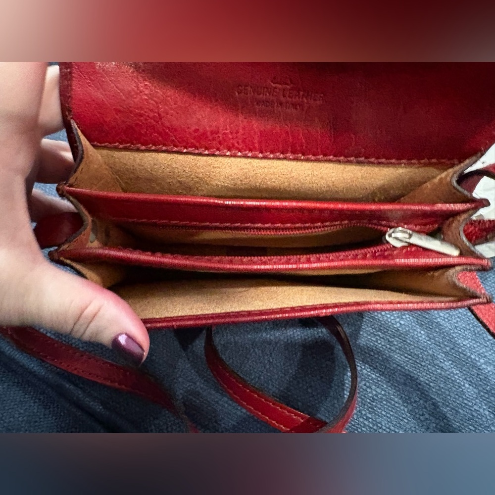 Italian Leather Crossbody Bag Red | Genuine Leather | Made in Italy | NWOT - Picture 9 of 14